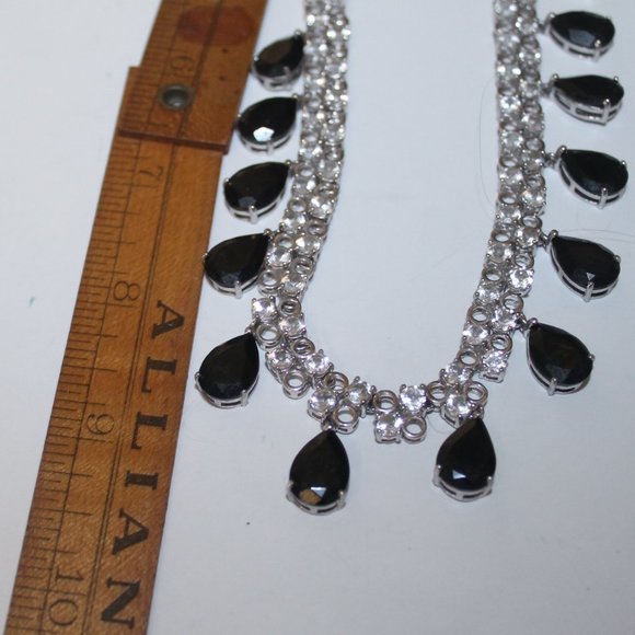 New Outstanding 925 Silver CZ Onyx Tennis Dramatic Statement Necklace - Picture 6 of 7